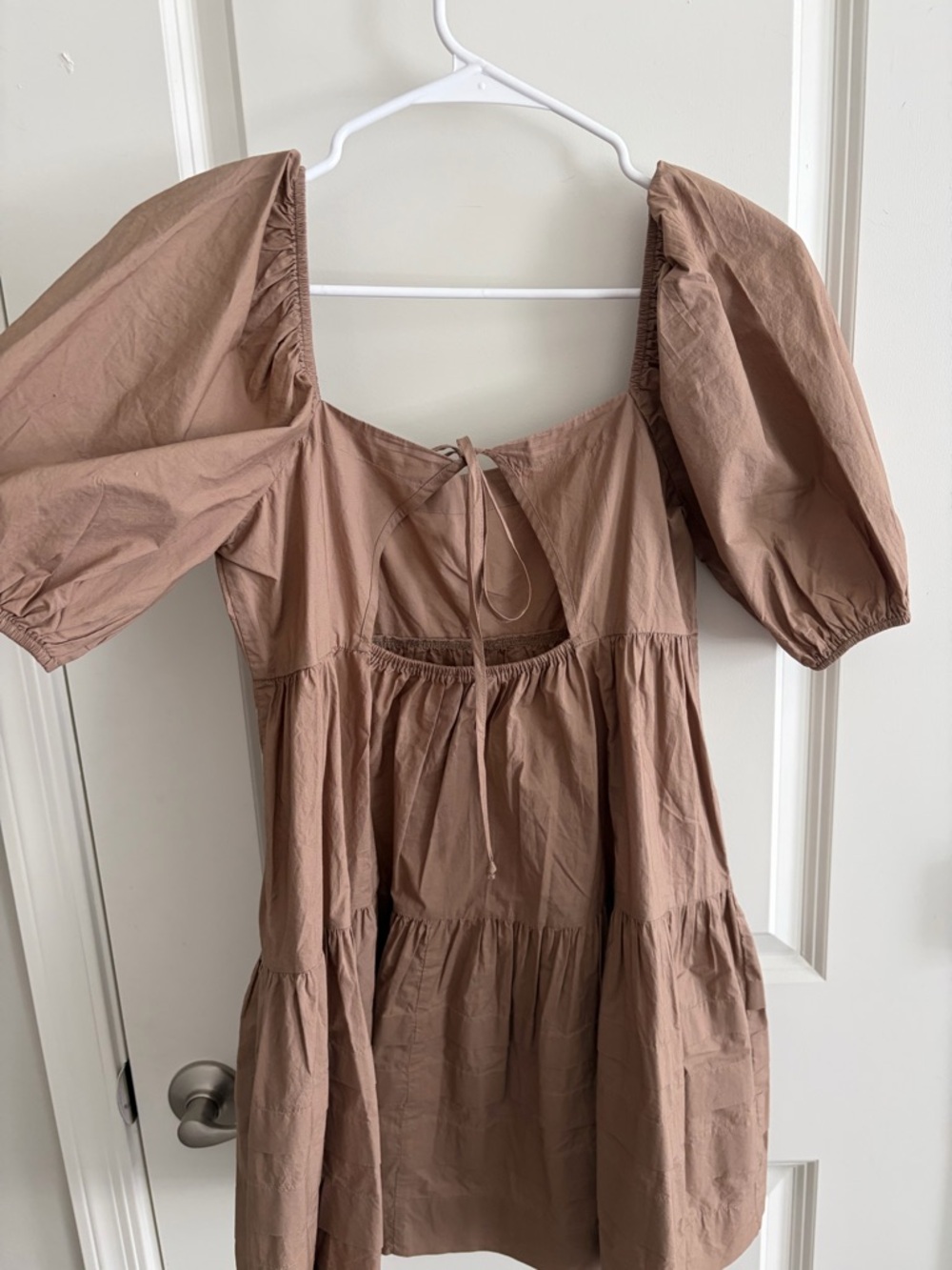 Brown Puff Sleeve Tiered Mini Dress - Picture 2 of 2